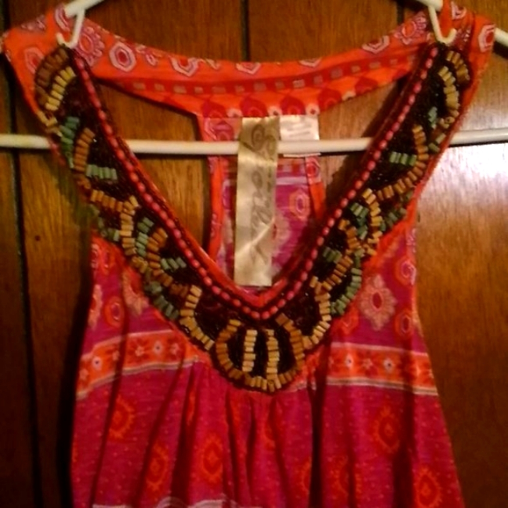 LIVE  BY SPLORLED RAZOR BACK WITH TEAL BEADING AT NECKLINE